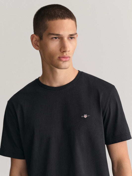 Gant Men Black Solid Crew Neck Tshirt