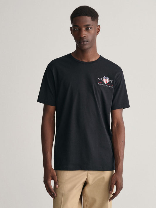 Gant Men Black Solid Crew Neck Tshirt