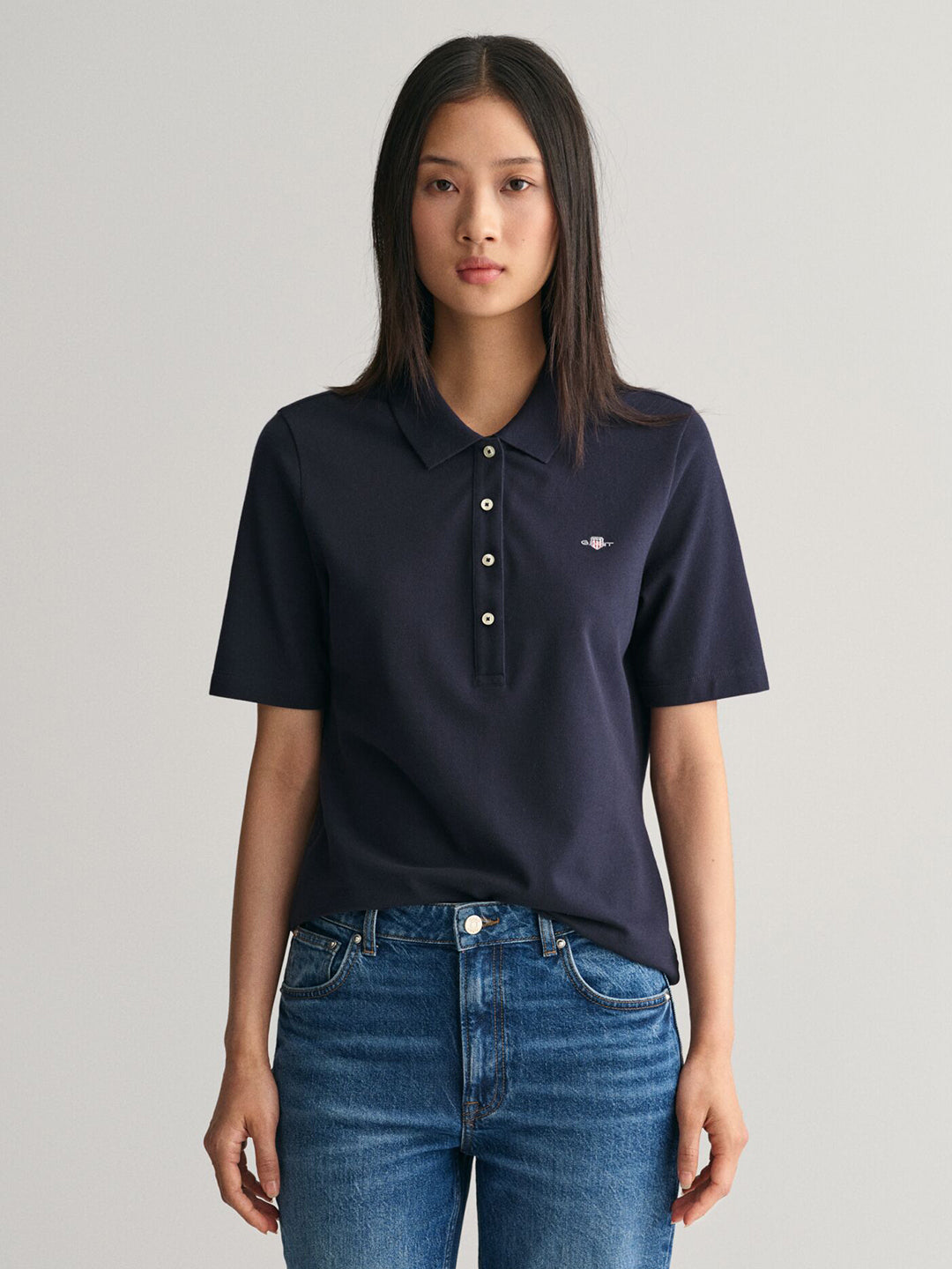Gant Women Blue Solid Polo Tshirt