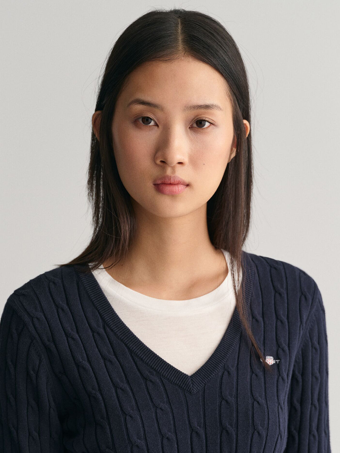 Gant Women Blue Solid V-Neck Sweater