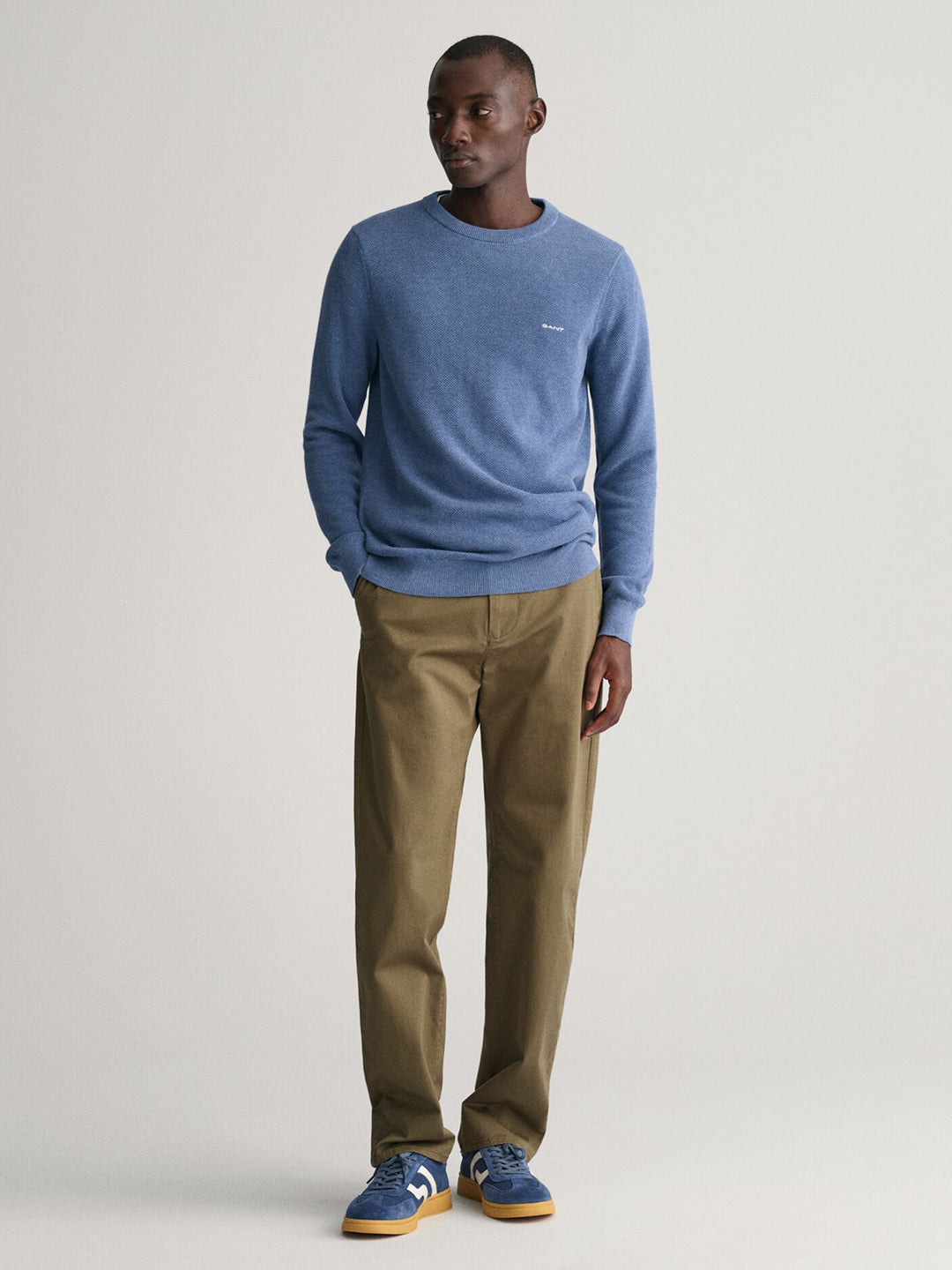 Gant Men Blue Solid Crew Neck Sweater