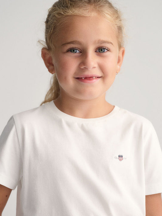 Gant Kids White Solid Round Neck Tshirt