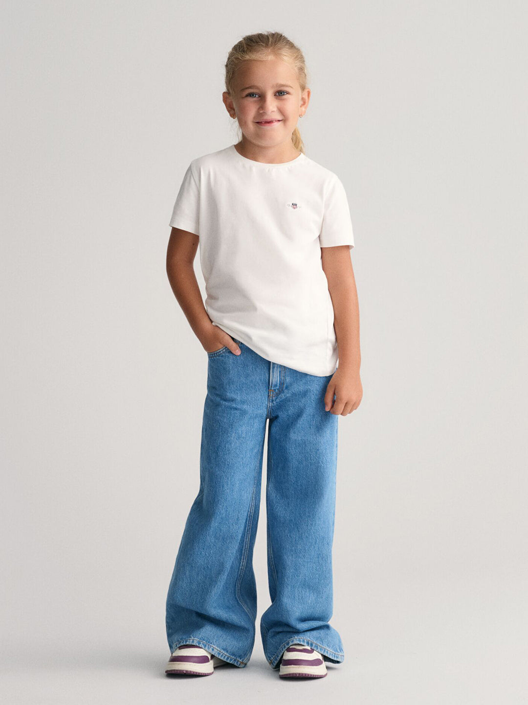 Gant Kids White Solid Round Neck Tshirt