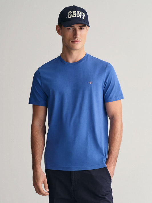 Gant Men Blue Solid Crew Neck Tshirt
