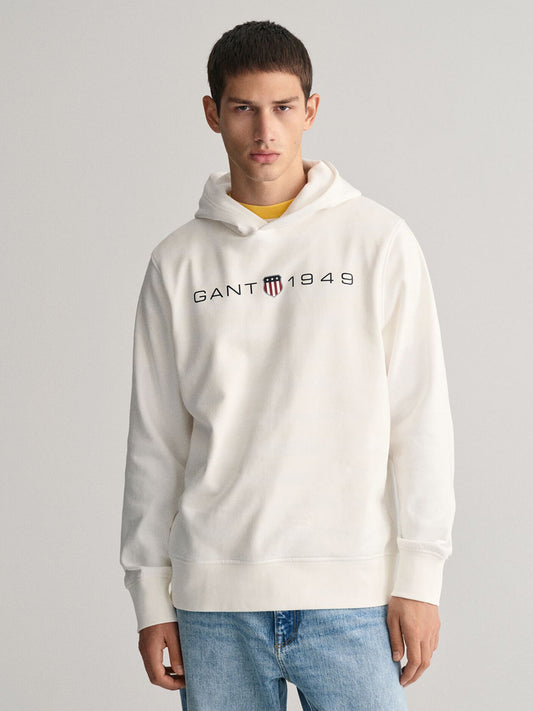 Gant Men Off White Solid Hooded Long Sleeves Sweatshirt