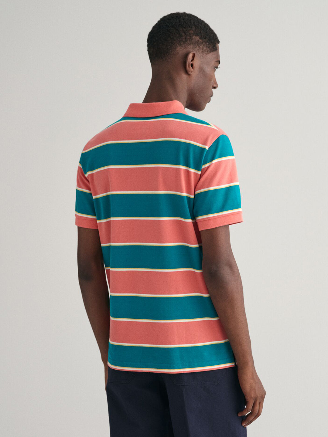 Gant Men Blue Striped Polo Collar Short Sleeves T-shirt