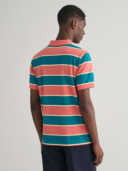 Gant Men Blue Striped Polo Collar Short Sleeves T-shirt