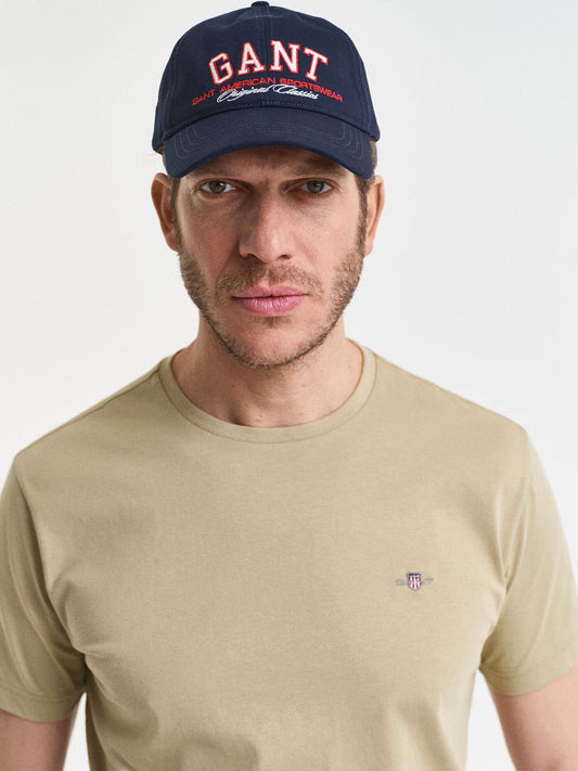 Gant Men Beige Solid Crew Neck Tshirt