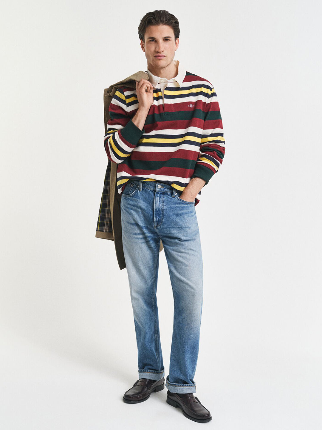 Gant Men Green Striped Polo Tshirt