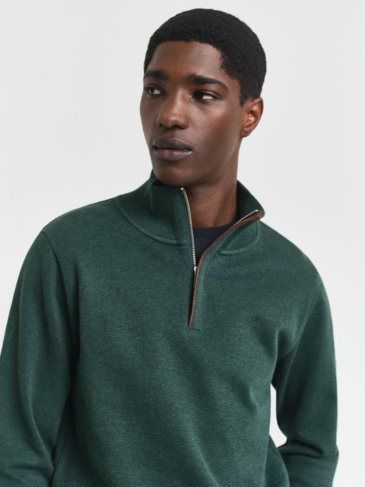 Gant Men Green Solid Half Zip Sweatshirt