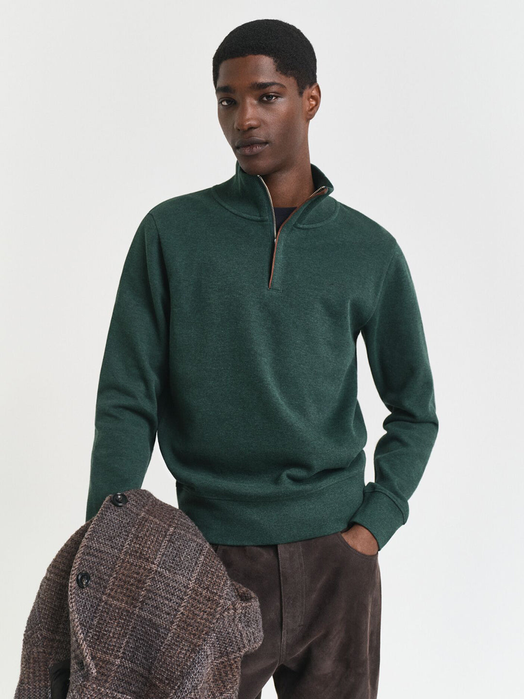 Gant Men Green Solid Half Zip Sweatshirt