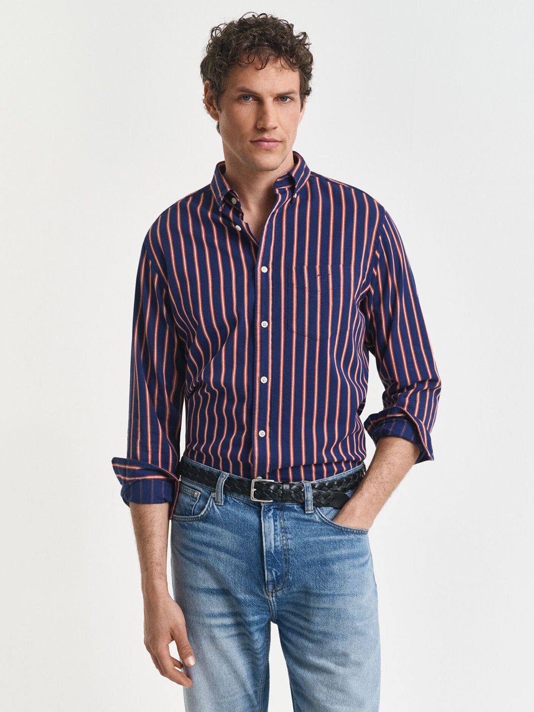 Gant Men Green Striped Collar Shirt