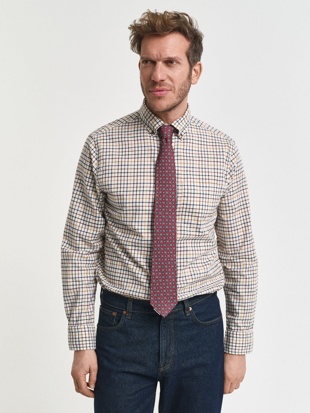Gant Men Brown Checks Collar Shirt