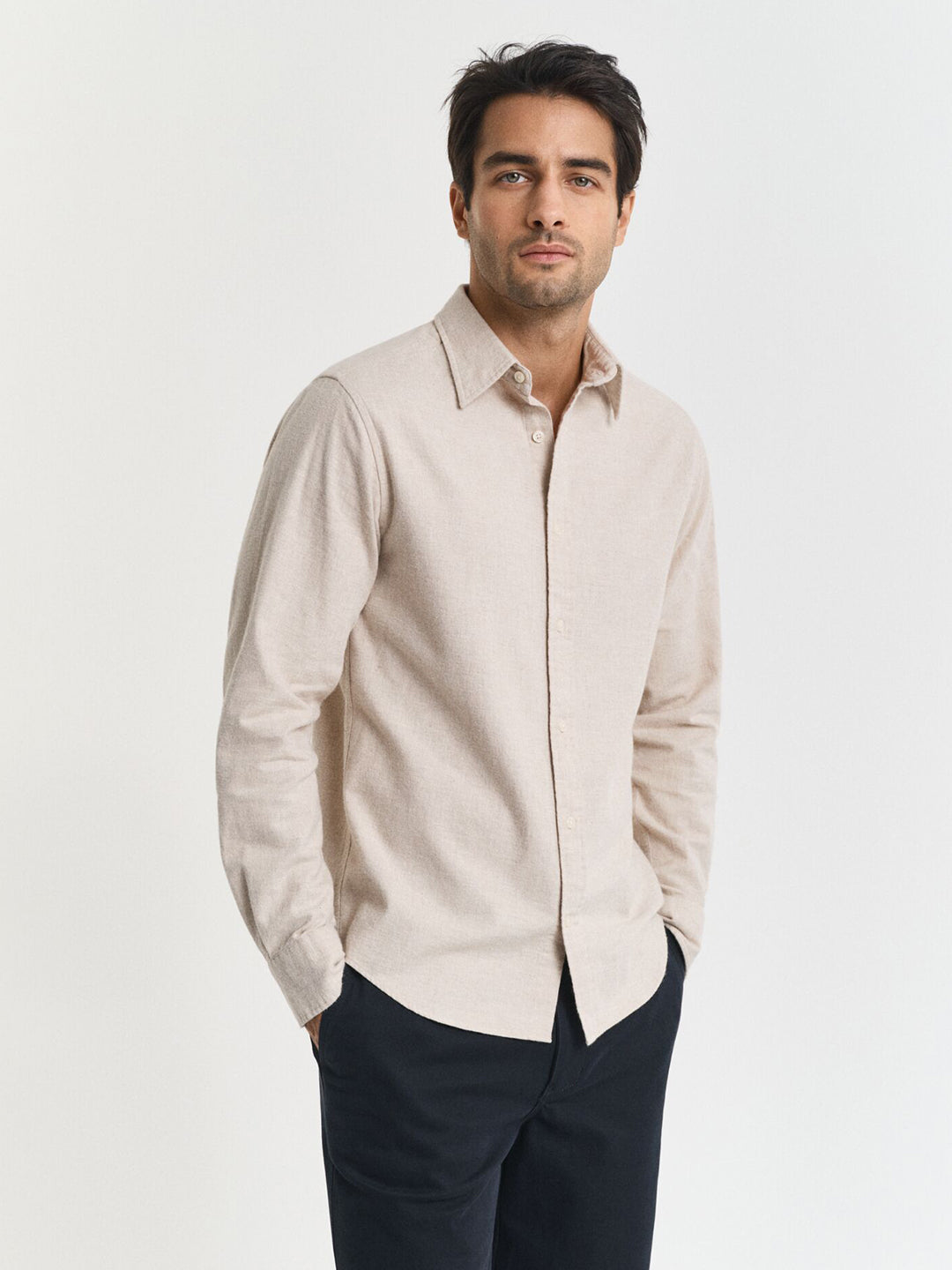 Gant Men Beige Solid Collar Shirt