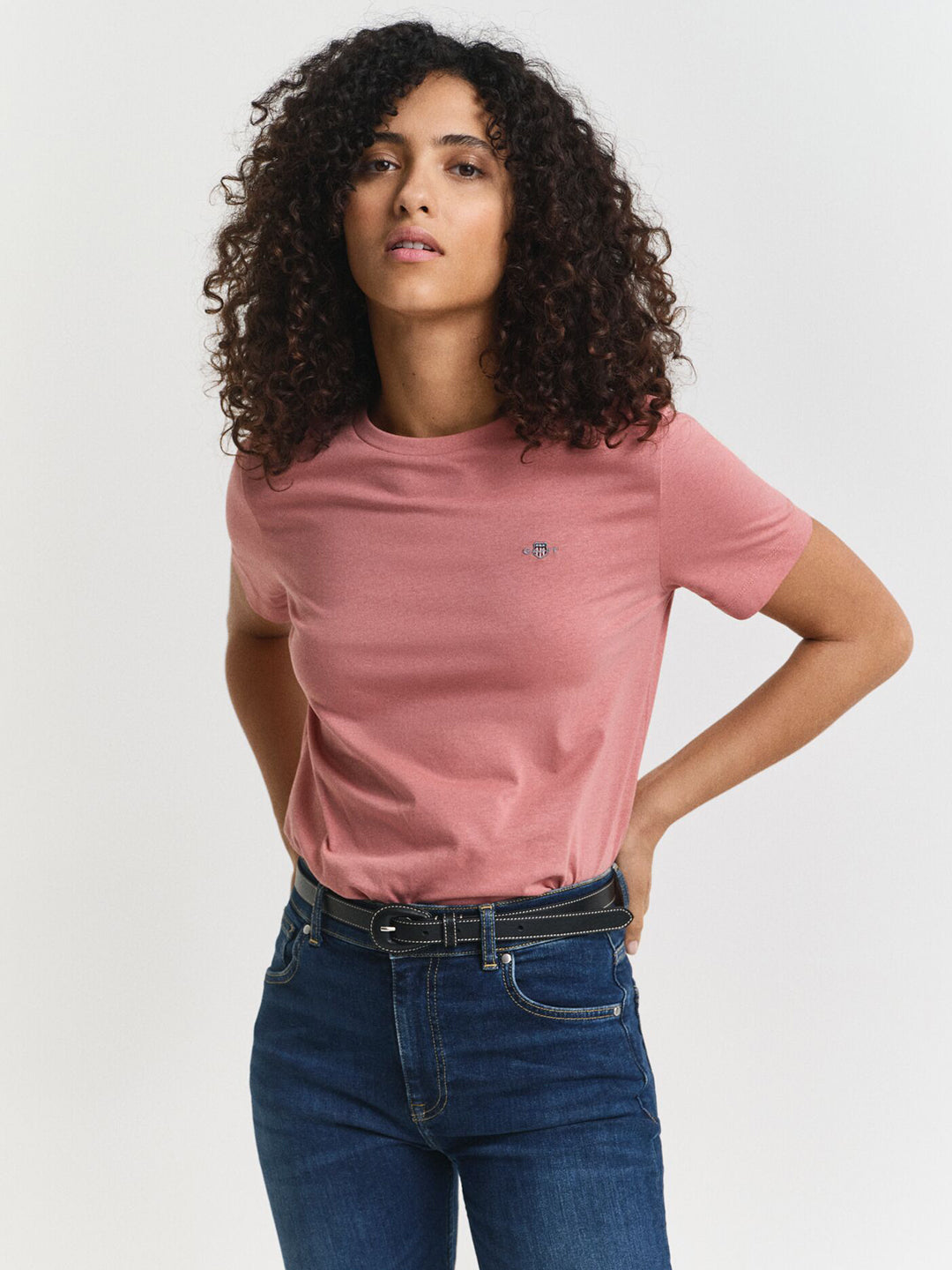 Gant Women Red Solid Crew Neck Tshirt