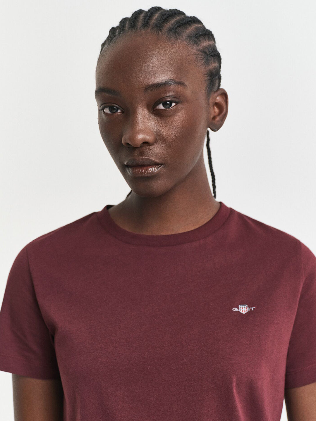 Gant Women Red Solid Crew Neck Tshirt