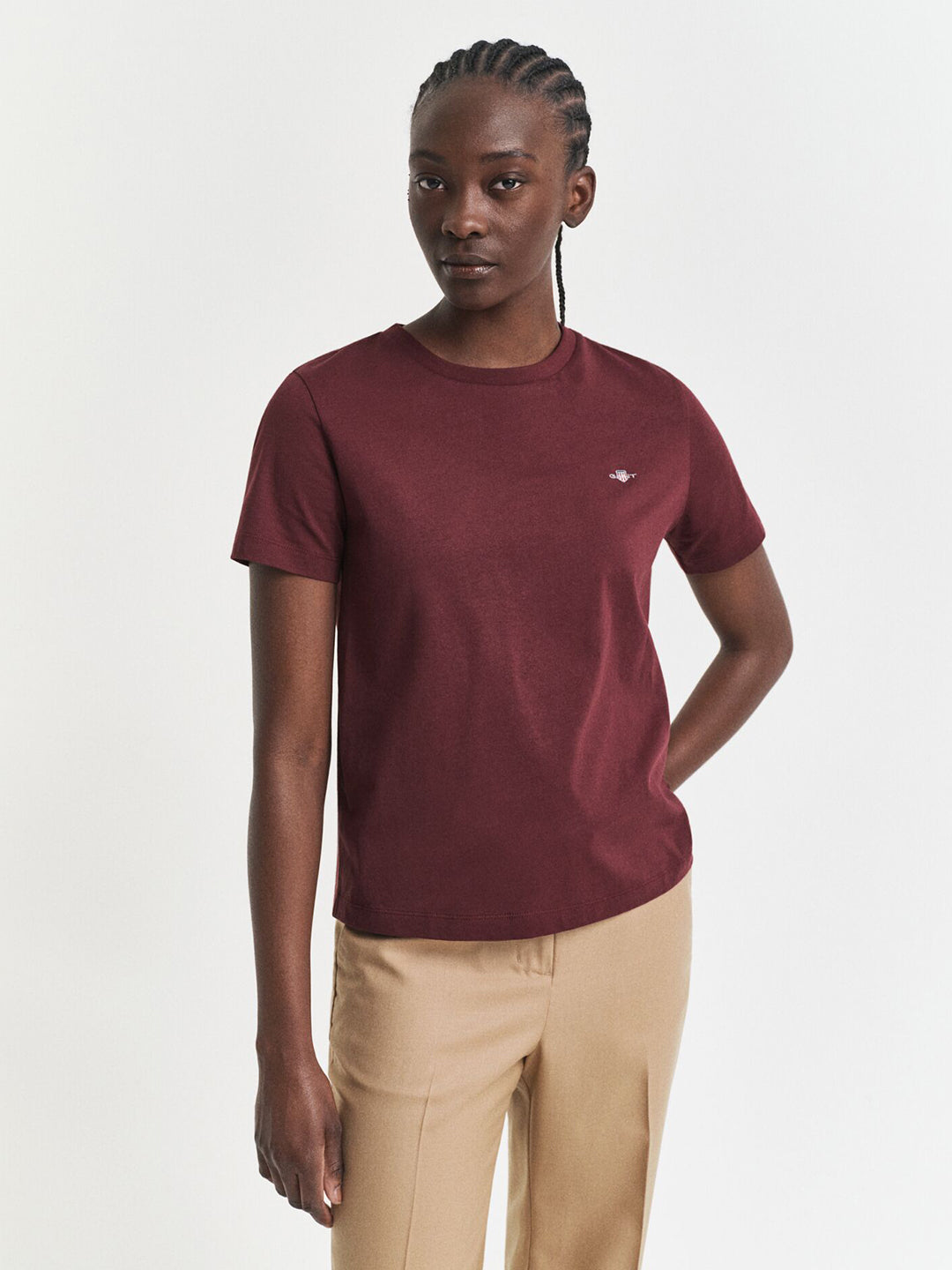 Gant Women Red Solid Crew Neck Tshirt