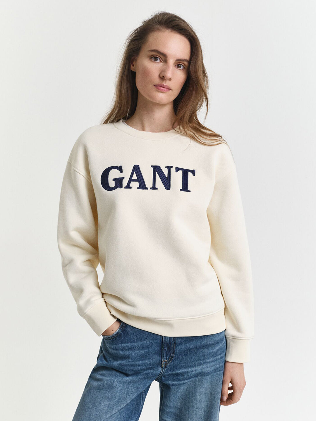 Gant Women Cream Graphic Crew Neck Sweatshirt