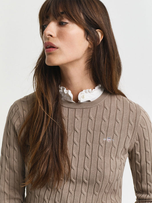 Gant Women Beige Solid Crew Neck Sweater