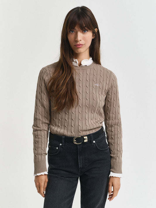 Gant Women Beige Solid Crew Neck Sweater