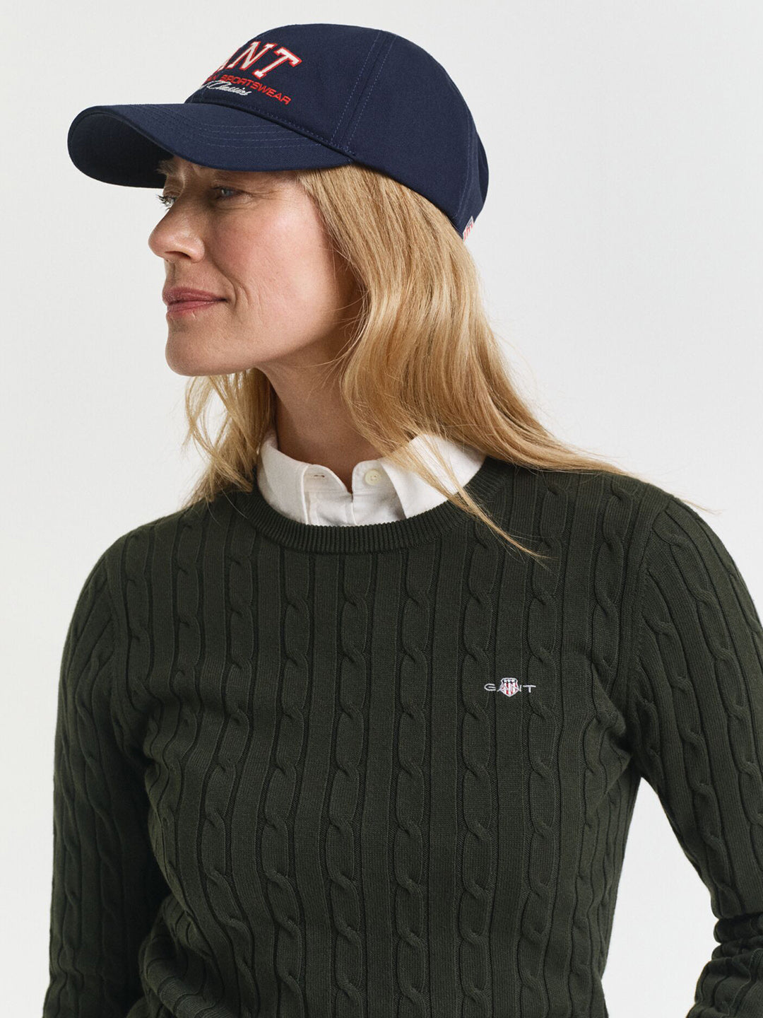 Gant Women Green Solid Crew Neck Sweater