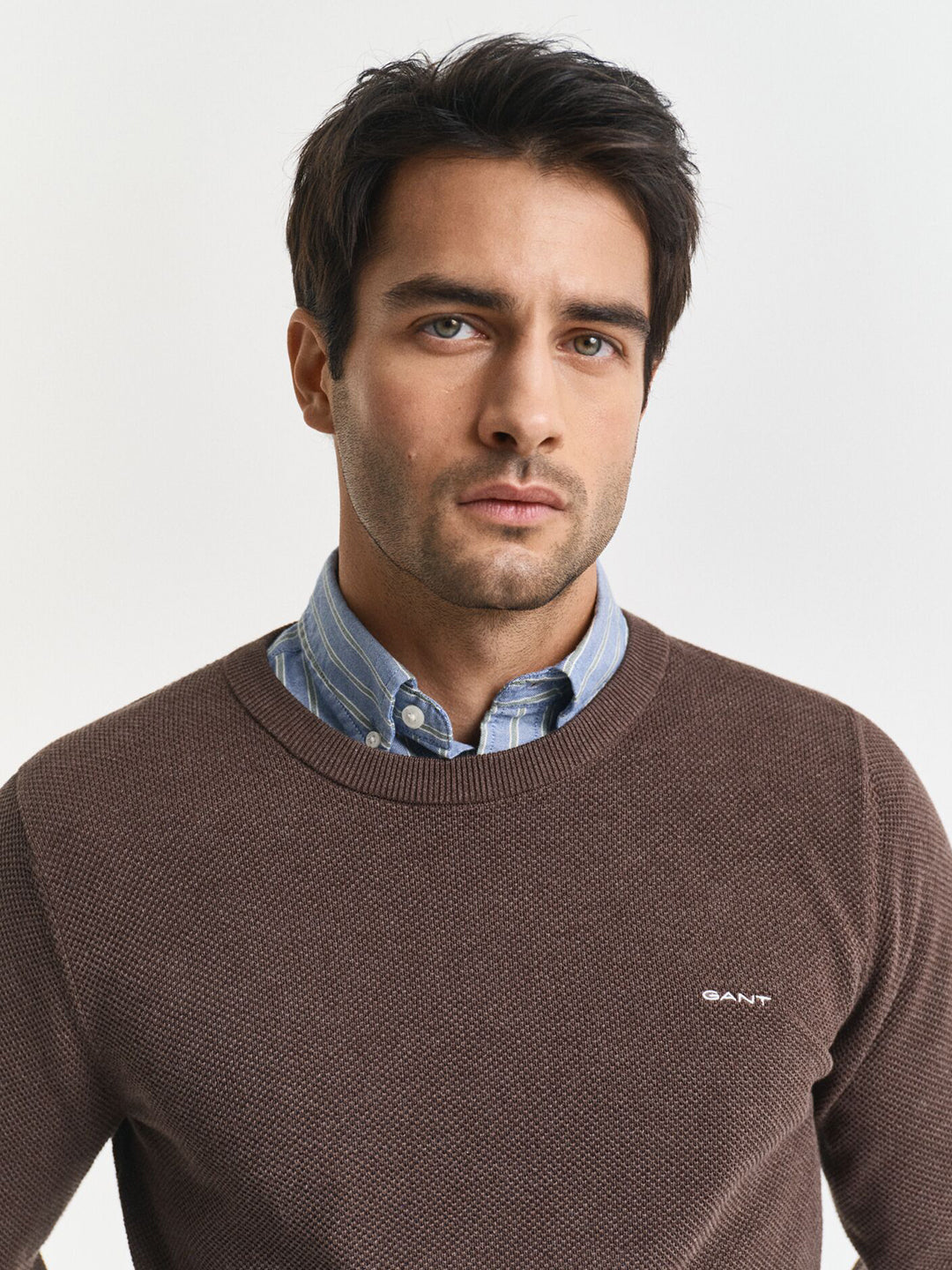 Gant Men Brown Solid Crew Neck Sweater