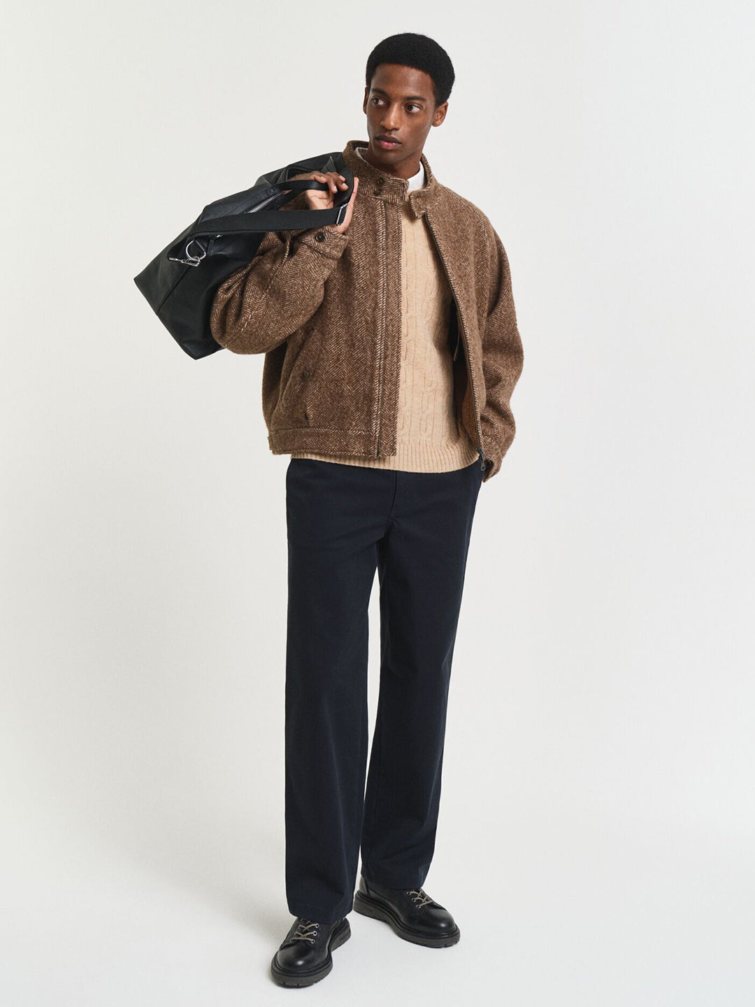 Gant Men Khaki Solid Crew Neck Sweater