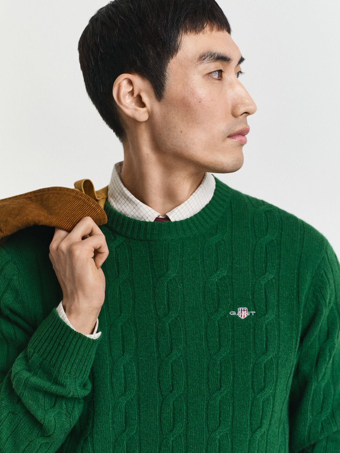 Gant Men Green Solid Crew Neck Sweater