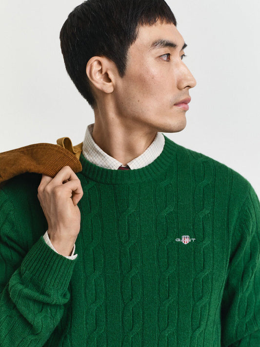 Gant Men Green Solid Crew Neck Sweater