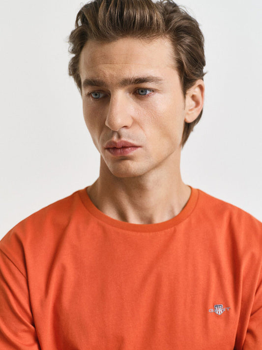 Gant Men Orange Solid Crew Neck Tshirt