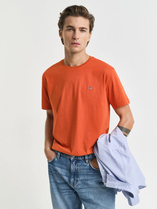 Gant Men Orange Solid Crew Neck Tshirt