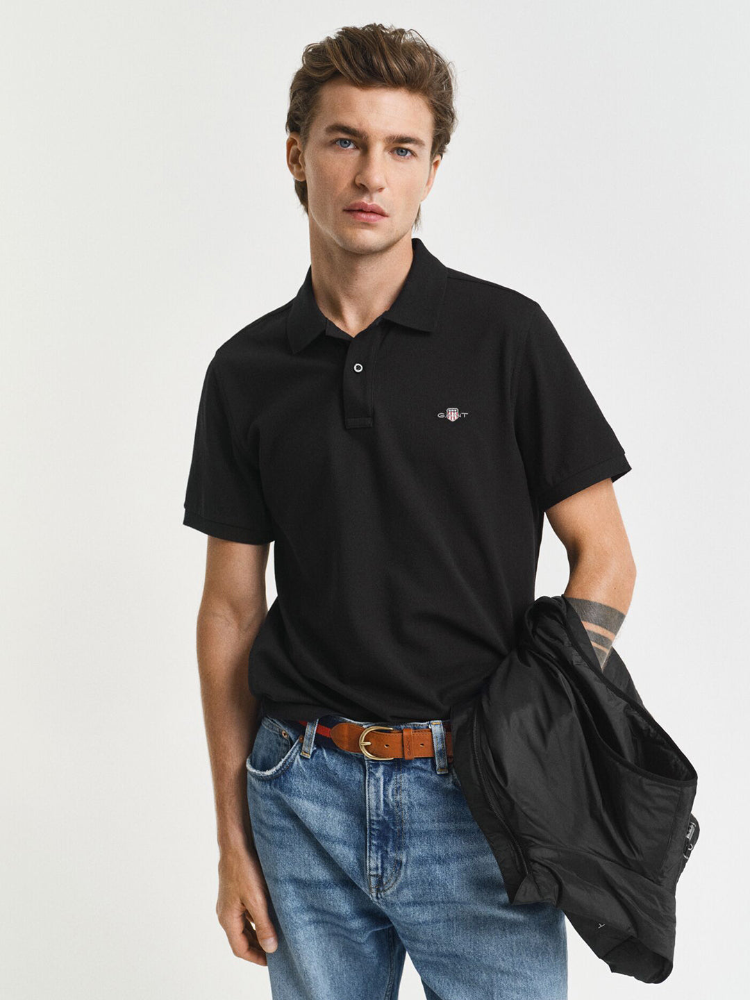 Gant Men Black Solid Polo Tshirt