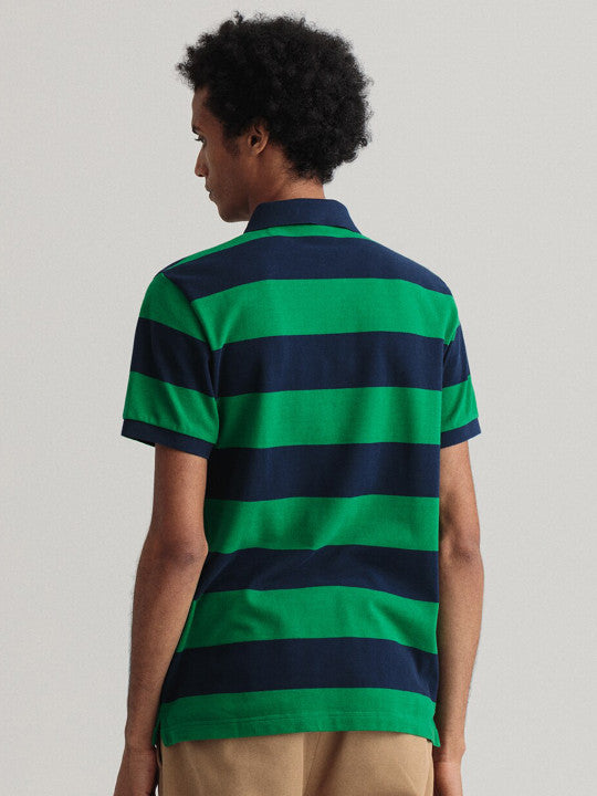 Gant Green Striped Regular Fit Polo Tshirt