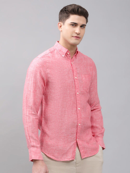 Gant Men Pink Regular Fit Solid Linen Shirt