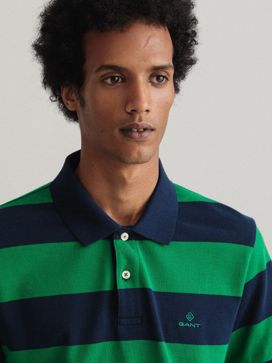 Gant Green Striped Regular Fit Polo Tshirt