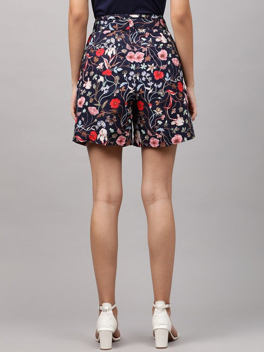 Gant Women Navy Blue Floral Printed Linen Shorts