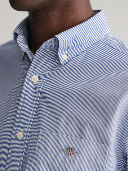 Gant Men Blue Striped Button-down Collar Long Sleeves Shirt