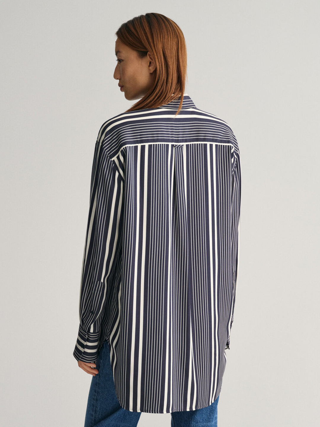 Gant Women Blue Striped Spread Collar Full Sleeves Shirt