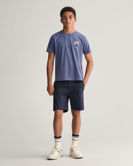 Gant Boys Navy Blue Solid Mid-rise Regular Fit Chino Shorts