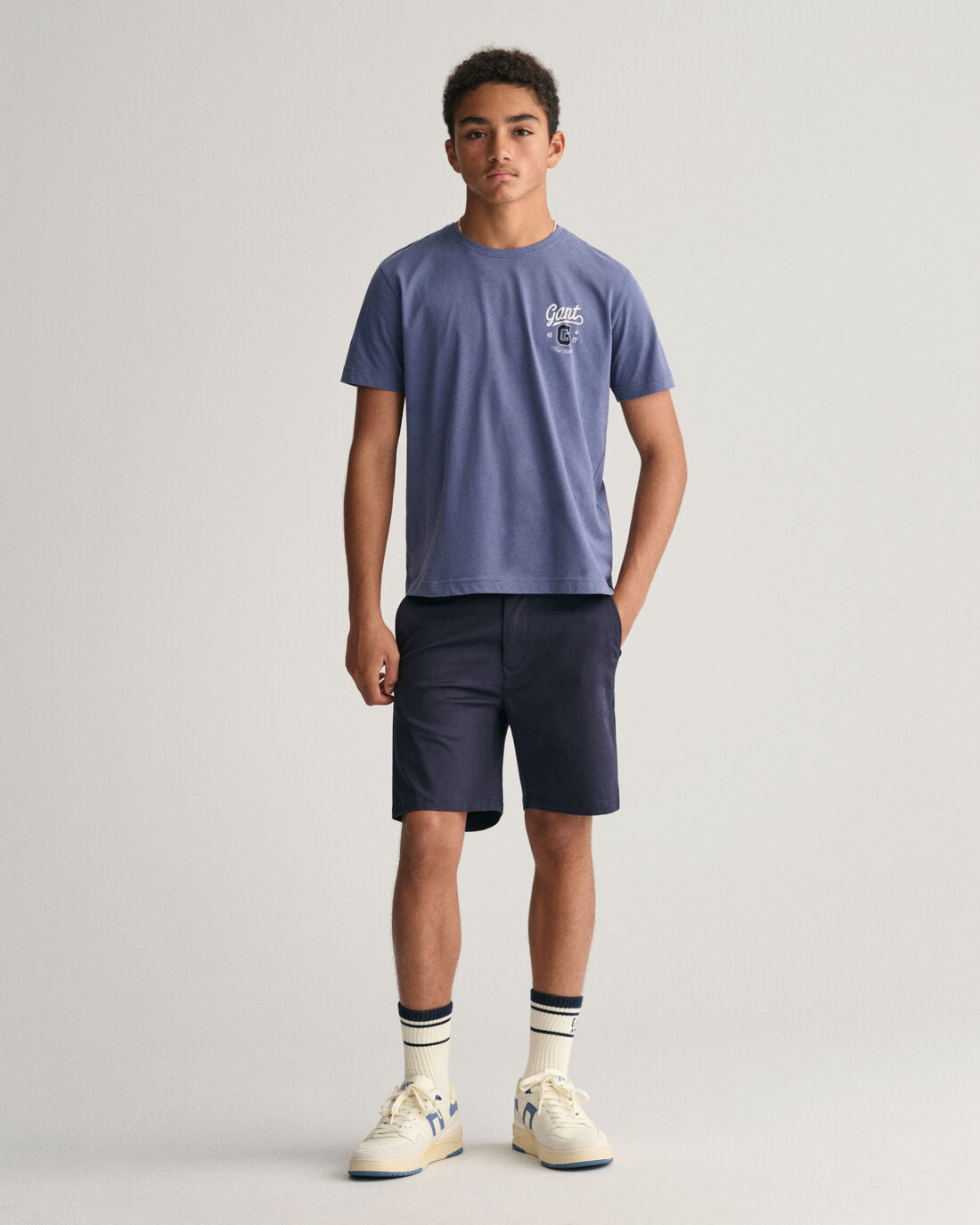 Gant Boys Navy Blue Solid Mid-rise Regular Fit Chino Shorts