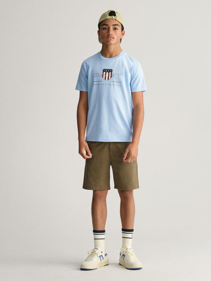 Gant Boys Olive Solid Mid-rise Regular Fit Chino Shorts