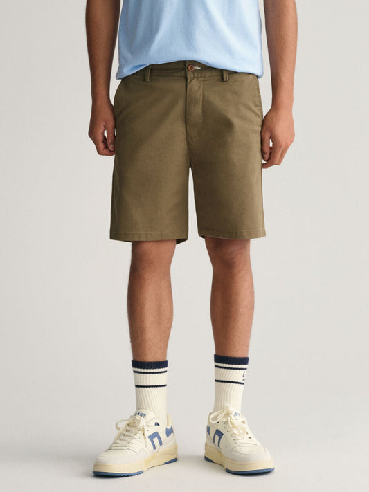 Gant Boys Olive Solid Mid-rise Regular Fit Chino Shorts