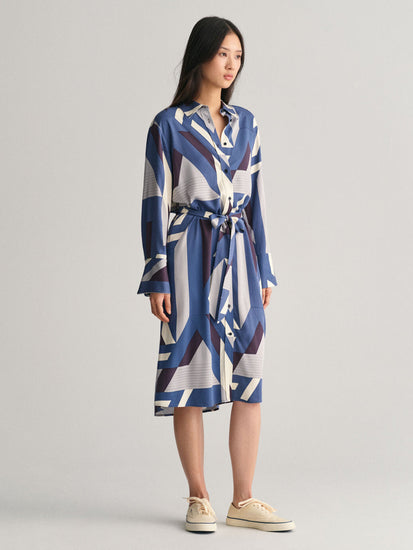 Gant Women Blue Printed Spread Collar Full Sleeves Dress