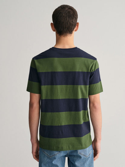 Gant Men Green Striped Round Neck Regular fit Short Sleeves T-shirt