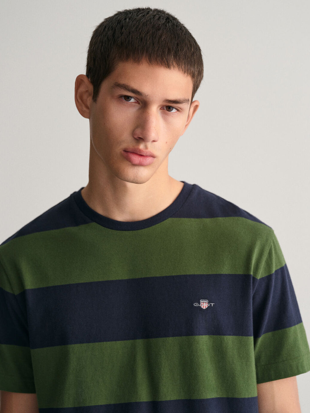 Gant Men Green Striped Round Neck Short Sleeves T-shirt