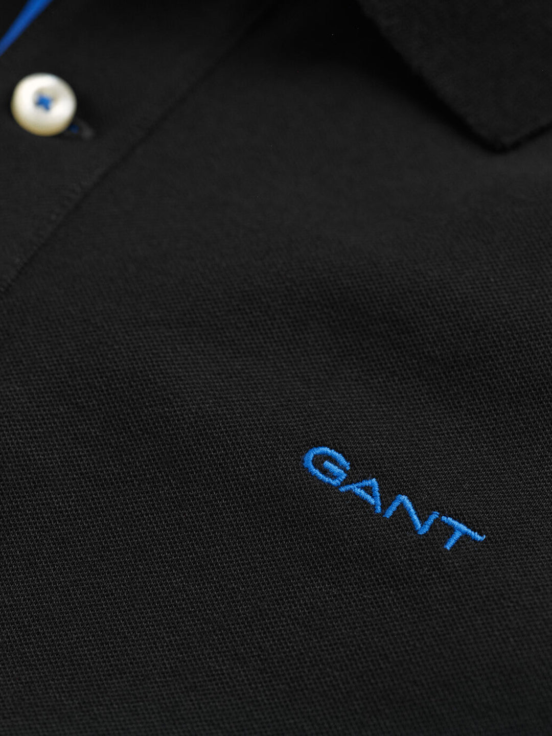 Gant Men Black Solid Polo Collar Short Sleeves T-shirt