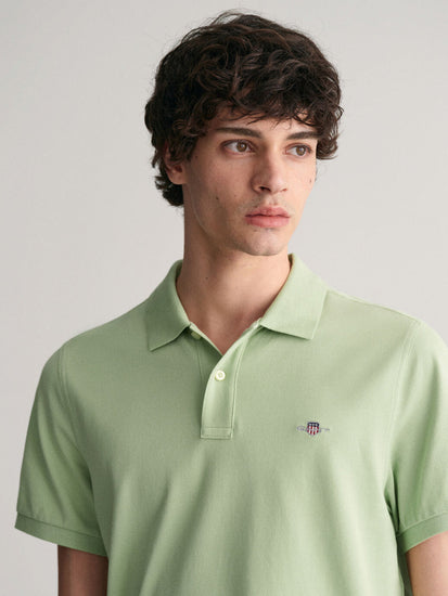 Gant Men Green Solid Polo Collar Short Sleeves T-shirt