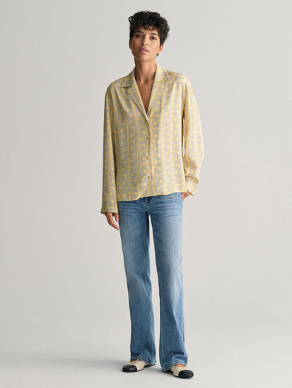 Gant Women Yellow Printed Cuban Collar Full Sleeves Shirt