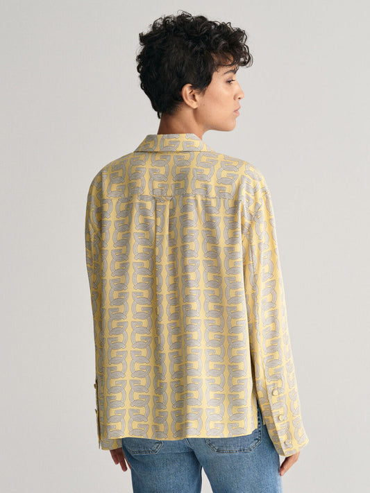 Gant Women Yellow Printed Cuban Collar Full Sleeves Shirt