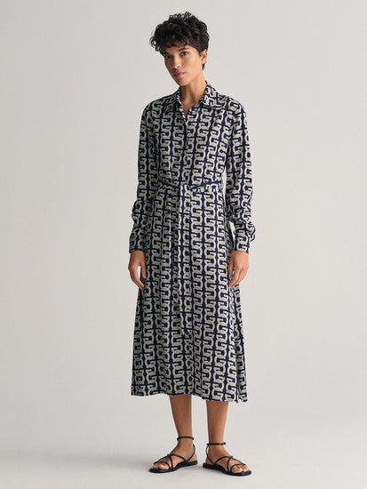 Gant Women Navy Blue Printed Shirt Collar Full Sleeves Dress